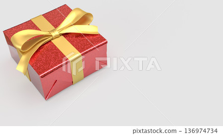 Luxury Red Gift Box with Gold Ribbon on White Background 3d render. 136974734