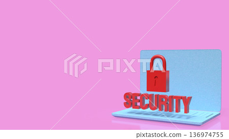 Laptop Cyber Security Concept with Red Lock and Text 3d render. Laptop Cyber Security Concept with Red Lock and Text 3d render. 136974755