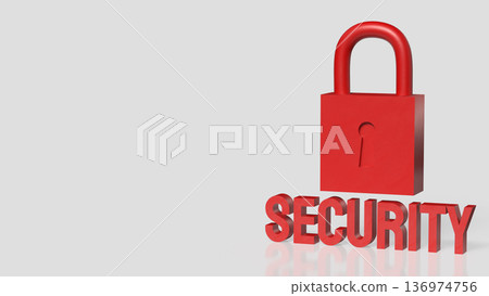 Red Padlock Security Concept on White Background 3d render. 136974756