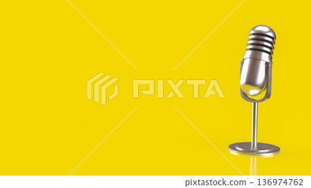 Vintage Silver Microphone on Bright Yellow Background 3d render. Vintage Silver Microphone on Bright Yellow Background 3d render. 136974762