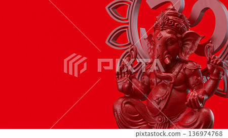 Red Ganesha with Om Symbol Background 3d render 136974768