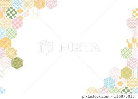[Spring background material] Colorful Japanese pattern illustrations of traditional motifs 136975035