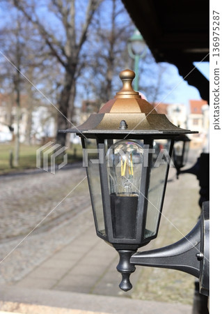 Classic street lamp with modern LED lamp in the park Classic street lamp with modern LED lamp in the park 136975287