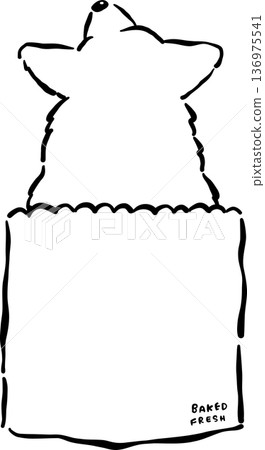 Kawaii Corgi Bread Loaf Dog Outline Doodle in a Paper Bag Cartoon Hand Drawn 136975541