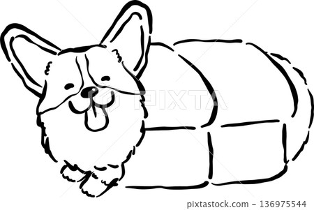 Cute Corgi Dog Outline Bread Loaf Shaped Cartoon Hand Drawn Doodle 136975544
