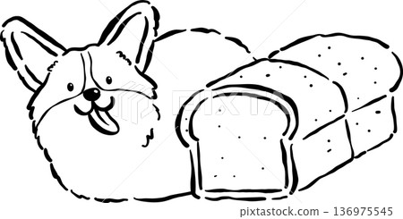 Cute Corgi Dog and Bread Loaf Cartoon Hand Drawn Outline Doodle 136975545