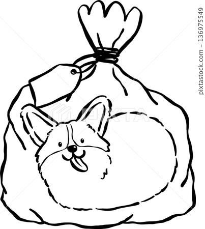 Cute Corgi Bread Loaf Dog Outline Doodle in a Bag Cartoon Hand Drawn 136975549