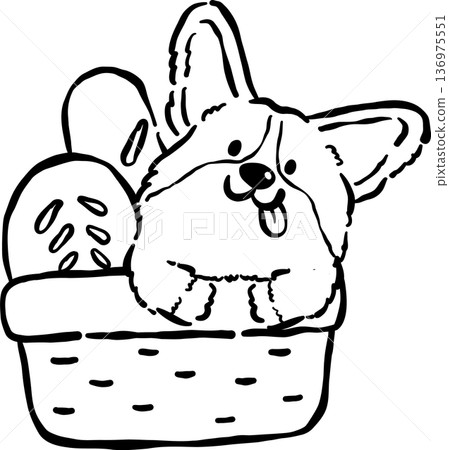 Cute Corgi Loaf Doodle Outline in Bread Basket Cartoon Hand Drawn, Bread Loaf Dog Cute Corgi Loaf Doodle Outline in Bread Basket Cartoon Hand Drawn, Bread Loaf Dog 136975551