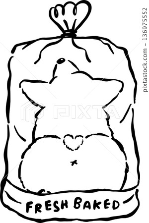 Kawaii Corgi Butt Bread Loaf Dog Outline Doodle in a Bag Cartoon Hand Drawn 136975552