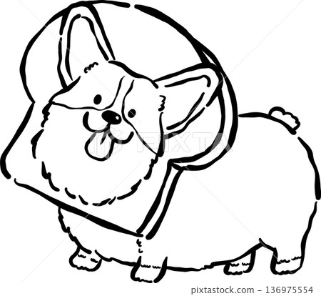 Bread Loaf Dog Doodle Outline, Cute Corgi in Bread Toast Cartoon Hand Drawn 136975554