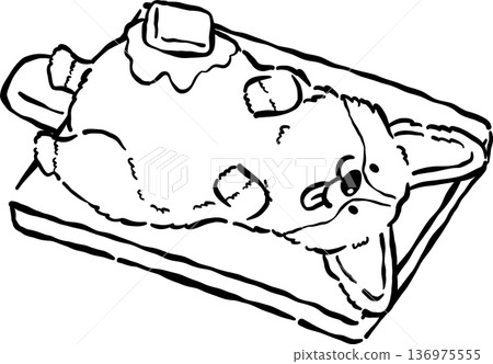 Cute Corgi Bread Loaf Dog Doodle Outline with Butter Cartoon Hand Drawn Cute Corgi Bread Loaf Dog Doodle Outline with Butter Cartoon Hand Drawn 136975555