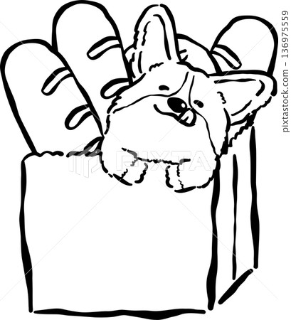 Bread Loaf Dog Doodle Outline, Cute Corgi Peeking From Bag of Bread Cartoon Hand Drawn Bread Loaf Dog Doodle Outline, Cute Corgi Peeking From Bag of Bread Cartoon Hand Drawn 136975559