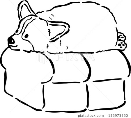 Cute Corgi Bread Loaf Dog Outline Doodle Lying on Bread Cartoon Hand Drawn 136975560