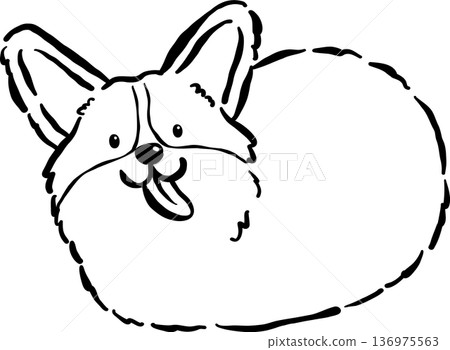 Cute Derp Corgi on Bread Loaf Shape Hand Drawn Doodle Outline 136975563