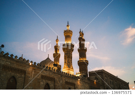 Tower minaret Of An Arabic Mosque by night  136975571