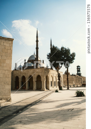 Mosque Rises In The Arabian Sky In The Morning 136975576