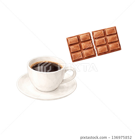 水彩咖啡杯巧克力插畫咖啡館時光剪貼畫素材 136975852