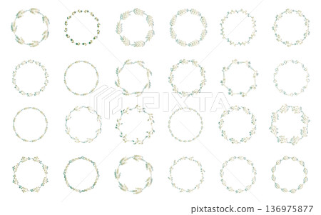 綠色漸層手繪植物線圖集。 136975877