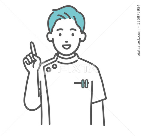 圖:一名身穿白大褂的男護士/醫護人員正在指著東西解釋(上半身) 圖:一名身穿白大褂的男護士/醫護人員正在指著東西解釋(上半身) 136975984