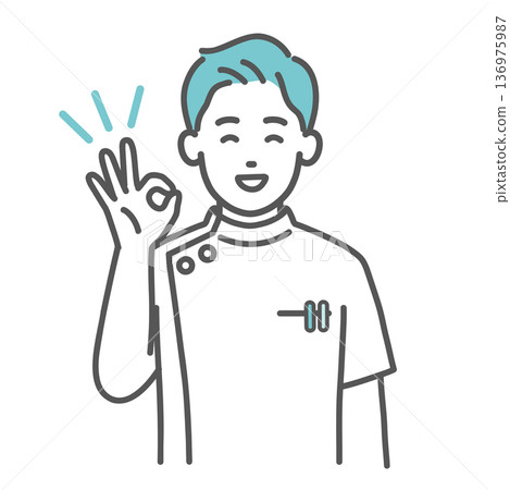 Illustration of a male nurse/healthcare worker in a white coat giving an OK sign (upper body) Illustration of a male nurse/healthcare worker in a white coat giving an OK sign (upper body) 136975987