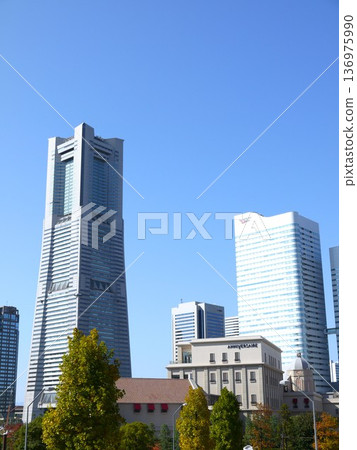 Minato Mirai buildings under a blue sky Minato Mirai buildings under a blue sky 136975990