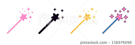 Magic wands with stars and sparkles in various colors Magic wands with stars and sparkles in various colors 136976090