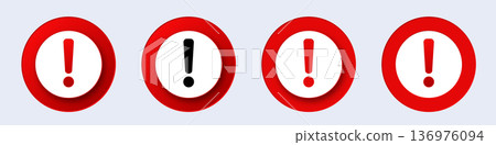 Alert symbols: red exclamation marks on circular background Alert symbols: red exclamation marks on circular background 136976094