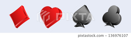3d playing card suits: diamonds, hearts, spades, clubs 136976107