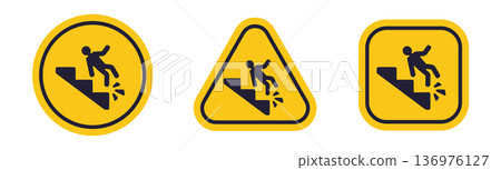 Slip hazard warning signs: circle, triangle, square variants Slip hazard warning signs: circle, triangle, square variants 136976127