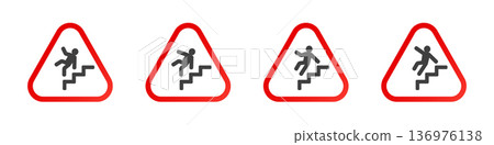 Warning signs: falling down stairs hazard symbols Warning signs: falling down stairs hazard symbols 136976138