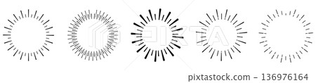 Set of radial sunburst designs in black and white 136976164