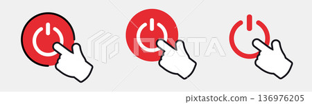 Hand pressing red power button icons 136976205