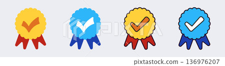 Colorful award ribbons with checkmarks display 136976207