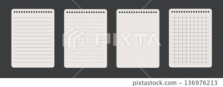 Set of four notepad pages with different line styles Set of four notepad pages with different line styles 136976213