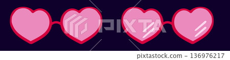 Heart-shaped glasses with pink lenses on dark background Heart-shaped glasses with pink lenses on dark background 136976217