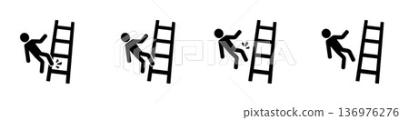 Stick figure falling off ladder: sequence of four panels Stick figure falling off ladder: sequence of four panels 136976276