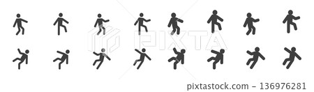 Silhouette pictograms of human falling in sequence Silhouette pictograms of human falling in sequence 136976281