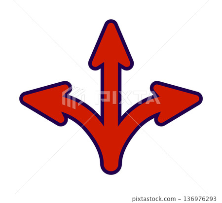 Red arrows symbolizing three-way directional choice 136976293