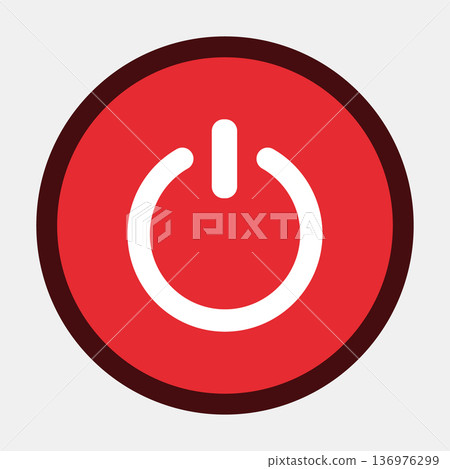 Red power button icon on circular background Red power button icon on circular background 136976299