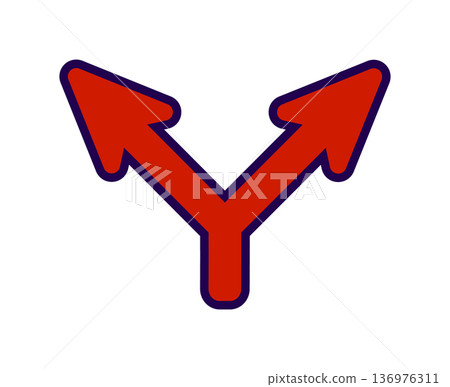Red split arrow symbol on white background Red split arrow symbol on white background 136976311