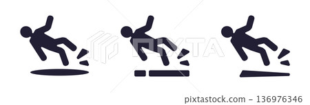 Falling figure icons: slip, trip, and fall Falling figure icons: slip, trip, and fall 136976346