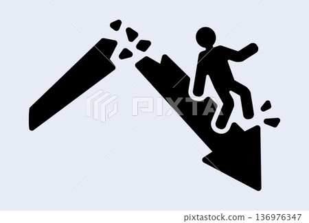 Falling arrow and person symbolizing downward trend Falling arrow and person symbolizing downward trend 136976347
