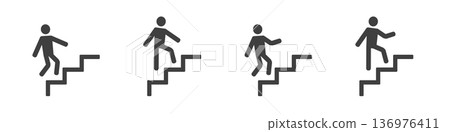 Person icons ascending stairs in four poses 136976411