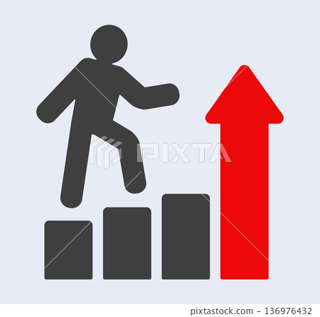 Person climbing growth chart with red arrow upward Person climbing growth chart with red arrow upward 136976432