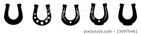 Black horseshoe silhouette set: classic and modern designs Black horseshoe silhouette set: classic and modern designs 136976461