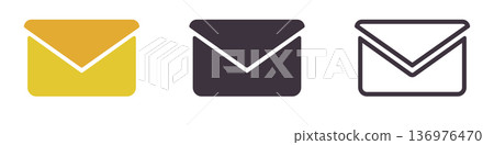 Colorful envelope icons: yellow, black, outline design 136976470