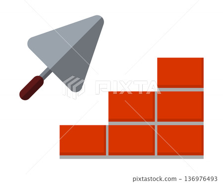 Trowel and brick wall construction icon 136976493