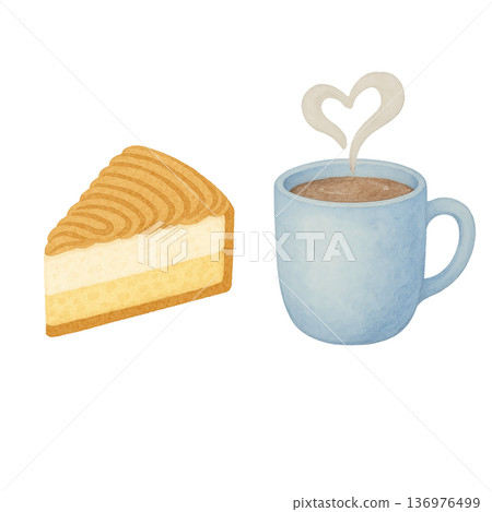 水彩蒙布朗蛋糕和咖啡插圖咖啡館剪貼畫素材 136976499