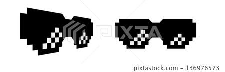 Pixelated black and white sunglasses icon design Pixelated black and white sunglasses icon design 136976573
