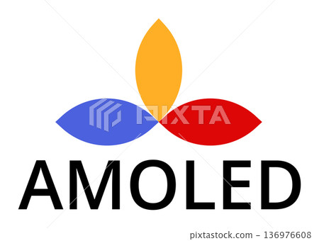 Amoled display technology logo with abstract tri-color design 136976608
